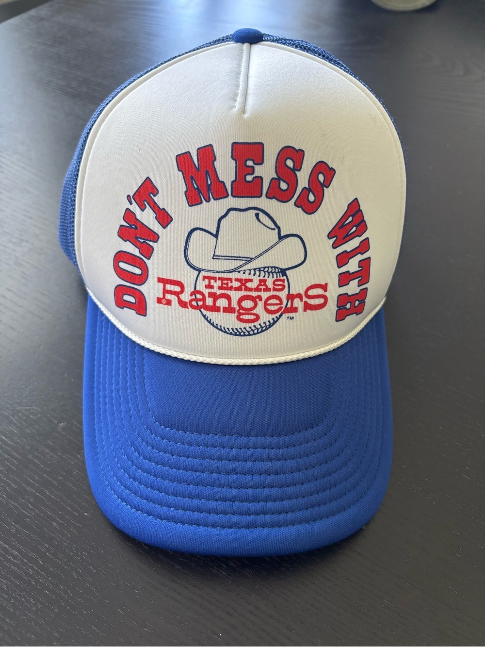 Don't Mess With Texas Rangers Trucker Hat - White & Royal Blue